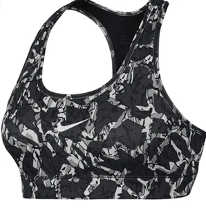 NEW NIKE [L] Women DRI-FIT Medium Support Sports Bra-Grey/White Print 700779-060 - Picture 1 of 2