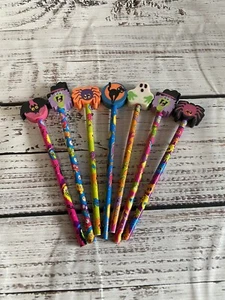 Vintage Lisa Frank 7 Pencils w Giant Erasers Halloween Fall Ghost Scare - Picture 1 of 2