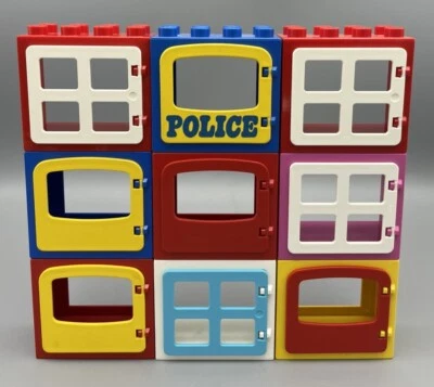 Lego Duplo Lot Of 9 Windows Doors Red Yellow Blue White Pink Police - Image 1 of 3