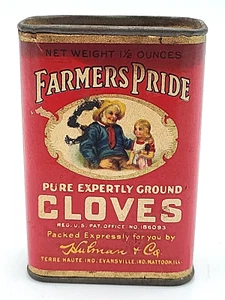 Antique Farmers Pride Cloves Spice Tin Hulman & Co. Terre Haute Indiana 3 1/4"T - Picture 1 of 10