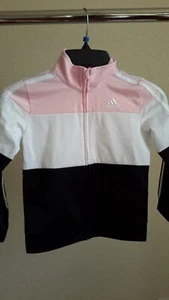 Adidas Youth Girls Size 6 Pink White Black Full Zip Track Jacket Pre-owned - Picture 1 of 10