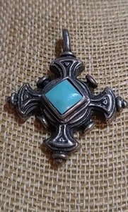 Vintage Sterling Silver Pendant With Turquoise - Picture 1 of 3