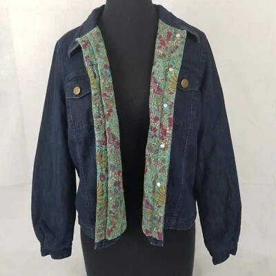 April Cornell Denim Jean Jacket Womens Size Extra Small Boho Floral Lined Cotton - Image 1 of 4