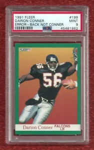 1991 Fleer #199 Darion Conner PSA 9 como nuevo Pop 1 ninguno más alto Atlanta Falcons - Imagen 1 de 1
