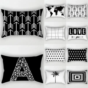 Fashion Geometric Printed Throw Pillowcases Black White Cushion Covers 30×50cm - Picture 1 of 47