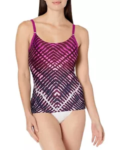 NWT CALVIN KLEIN Women Over The Shoulder Tankini Top -Deep Dragon Fruit -Sz L - Picture 1 of 5