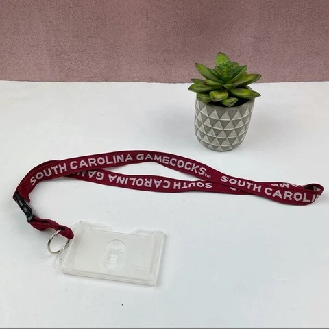 South Carolina Gamecocks ID Badge Lanyard Necklace Garnet Red Clear Cover