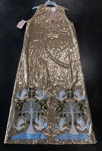Anna Sui Sequin Gold Muti Dress Vintage Made in The USA Style 819W70 - Picture 1 of 22
