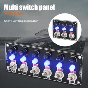 6 Gang Car Boat Rocker Switches Panel 12V/24V Replaceable Fuse Holder With Light - Picture 1 of 10
