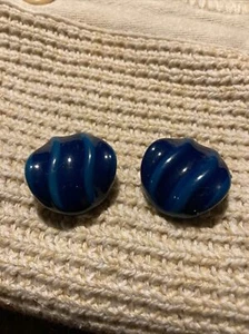 Vintage 70’s Thermoset Cerulean Blue Large Domed Stud Earrings Pierced - Picture 1 of 5