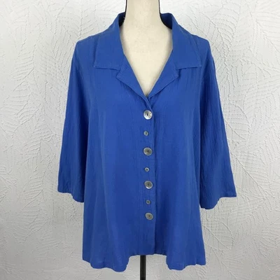 Lulu B Blue Button Front Swing Shirt Top Size XL Blouse Gauzy 100% Cotton - Image 1 of 4