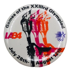Vintage 1984 Los Angeles Olympische Spiele Flatback PIN Emaille goldfarben Retro Taschenlampe - Bild 1 von 4