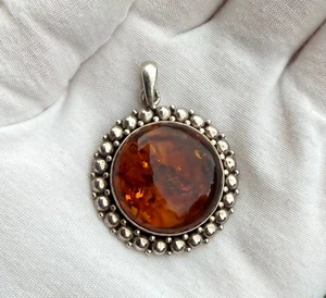 Colgante Ámbar Indio Diseño Bali Damas Plata de Ley 925 11.8g 3.5cm Diámetro - Imagen 1 de 9