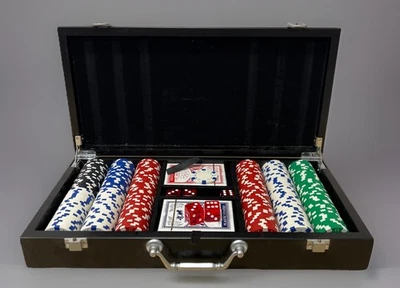 Vintage Poker Set in Designer Wooden Box - 300  Chips Cart Classic Cards - Image 1 of 4