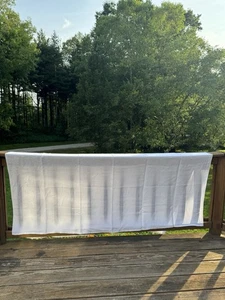 Vintage White Linen Tablecloth 71x69” Almost Square Polka Dot & Floral Damask - Picture 1 of 8