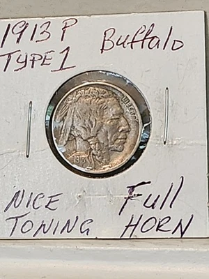 Beautiful 1913p Type 1 Buffalo. Original Patina & Great Detail.  Looks AU - Image 1 of 4
