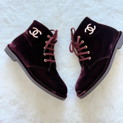 NOVO!!! Botas CHANEL veludo bordô tamanho 38,5 UE autêntico varejo 1450$ - Imagem 1 de 4