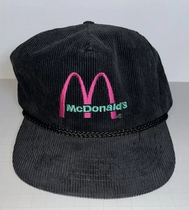 Vintage McDonald’s Baseballmütze schwarz Cord Seil Druckknopflasche neonpink türkis Logo - Bild 1 von 5
