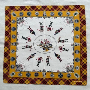 VTG Handkerchief Cotton Scotland Soldier Border  Tartan Plaid Pocket Square 17" - Picture 1 of 2