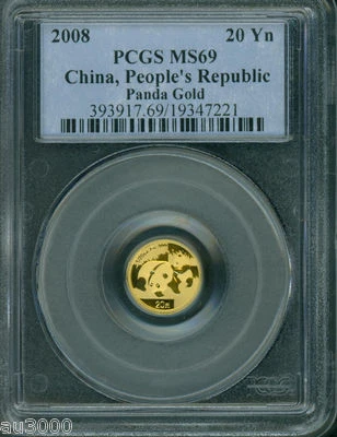 2008 GOLD PANDA 1/20 Oz. PCGS MS69 MS-69 CHINA 20Y 20-YUAN YN !!!! - Image 1 of 2