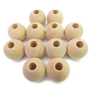 12-pcs 1-1/8" Wooden Craft Beads 3/8" Hole Unfinished Drilled Hard Maple Balls - Picture 1 of 4