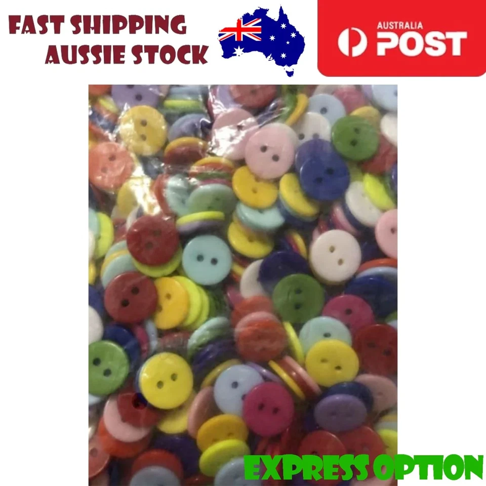 100x 11mm-13mm Mixed Buttons Round Resin 2 Holes Sewing DIY - Image 1 of 2