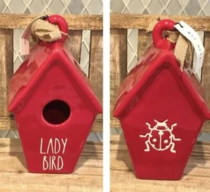 Rae Dunn RED “Lady Bird” Slant Roof BIRDHOUSE with LADYBUG on Back GLOSSY & NEW - Picture 1 of 9