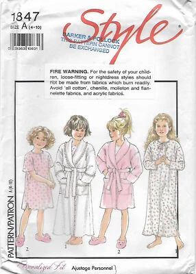 C351 STYLE 1847: GIRL'S SLEEPWEAR SIZE 4-10 SEWING PATTERN - Image 1 of 3
