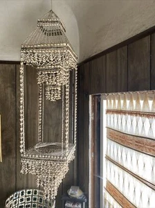 Vintage Seashell Chandelier Boho Beach Hanging Decor 53inch Large Plant Holder - Picture 1 of 12