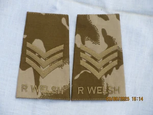 Shoulder Marks: Sergeant, Sgt, Royal Welsh Regiment, Desert, Pair, R. Welsh, #1 - Picture 1 of 2