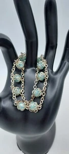 925 Sterling Silver 7" Pearly Aquamarine Beaded Bracelet - Picture 1 of 5