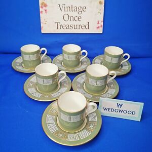 Wedgwood ASIA R4310 * 6 x COFFEE CAN CUPS & SAUCERS * Sage Green & Gold * VGC