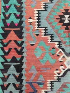 Vintage Handmade Turkish Geometric Kilim 100% Organic Vegetable Dyed Wool - Picture 1 of 4