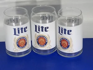 Vintage Miller Lite Can Style Beer glass A Fine Pilsner Beer glass Lot Of 3 - Picture 1 of 4