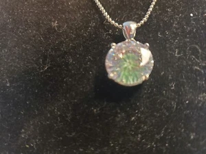 Fossil CZ Silvertoned Necklace With Large Rhinestone Green Flash 18" - Picture 1 of 4