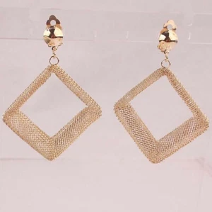 9K GOLD PLATED 2" SQUARE SHAPED HOOP EARRINGS (T93) ELEGANT - Picture 1 of 2