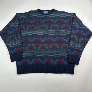 Vintage Pendleton Men XL Dark Blue 100% Virgin Wool Made Is USA Pullover Sweater - Picture 1 of 9