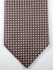 NWOT HUGO BOSS BROWN w/ BLUE & BEIGE GEOMETRIC SHAPES 100% ITALIAN SILK NECK TIE - Picture 1 of 7