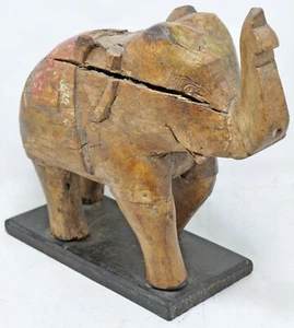 Vintage Wooden Walking Elephant Figurine Original Old Hand Carved - Picture 1 of 8