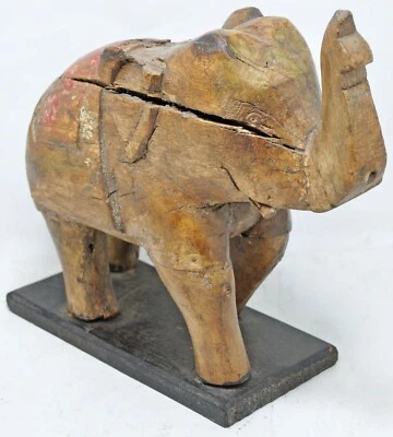 Estatuilla de elefante caminante de madera vintage original tallada a mano Foto 1 de 4