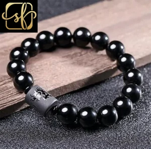 Natural Black Tourmaline Bracelet 6/8/10Mm Stone Beads Bracelet Gem Stone Energy - Picture 1 of 13