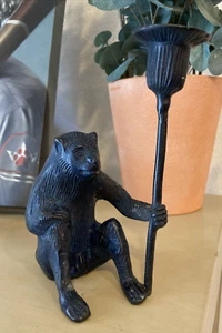 Vintage schwerer figürlicher Kerzenhalter Affe Pavian aus Gusseisen - Bild 1 von 14