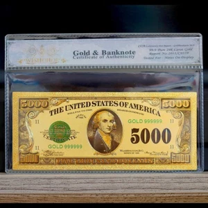 100mg 24K Gold 1928 $5000 Dollar Bill Gold Certificate Banknote with White COA - Picture 1 of 2