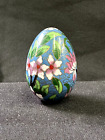 Vintage Chinese Blue Cloisonné Egg with Birds & Floral Design 3"