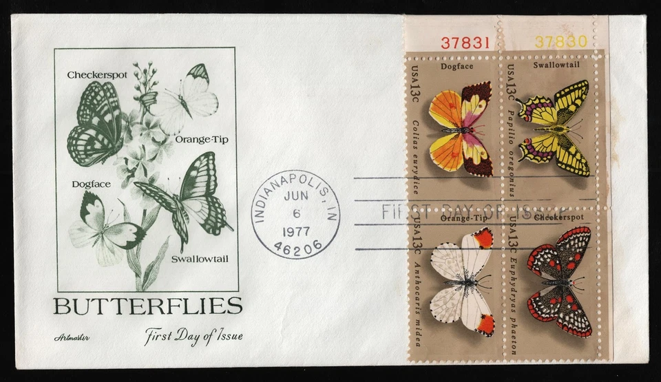 #1715a 13c Butterflies-Corner Block w/ Plate #, Artmaster *ANY 5=FREE SHIPPING** - Image 1 of 1