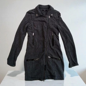 Diesel C731 Long Knit Leather-Trim Gray Cotton Rider Jacket Used - Picture 1 of 11