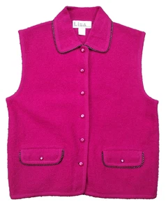 Vintage Lisa International Damen 90s Boiled Wool Vest Hot Pink & BLING Zip L - Bild 1 von 15