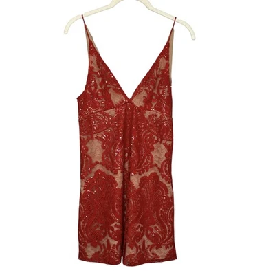 Mameluco Free People para mujer 0 rojo lentejuelas encaje malla cuello en V correas de espagueti mini Foto 1 de 4