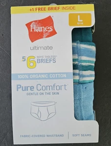 Hanes Ultimate 6 Briefs Boy Sz L (12-14) Tagless 100% Organic Cotton Comfort New - Picture 1 of 13