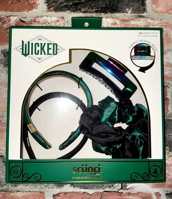 Scunci Wicked Elphaba Jumbo Scrunchie + Clip de garra + Juego de 2 diademas verde negro Foto 1 de 4